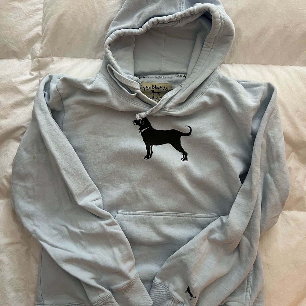 The Black Dog Classic Women’s Hooded Pullover -Light Blue. Size Medium
